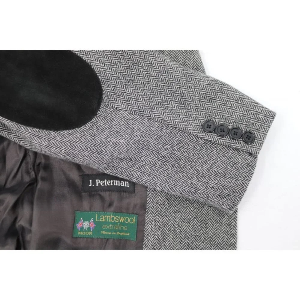 J peterman x Moon sport coat mens 40 English lambswool herringbone elbow patch
